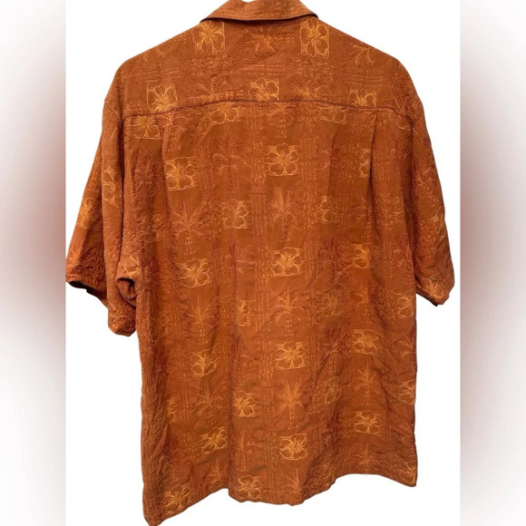 Mens Tommy Bahama Silk Shirt Size medium Sunset Orange Hibiscus - Picture 2 of 6